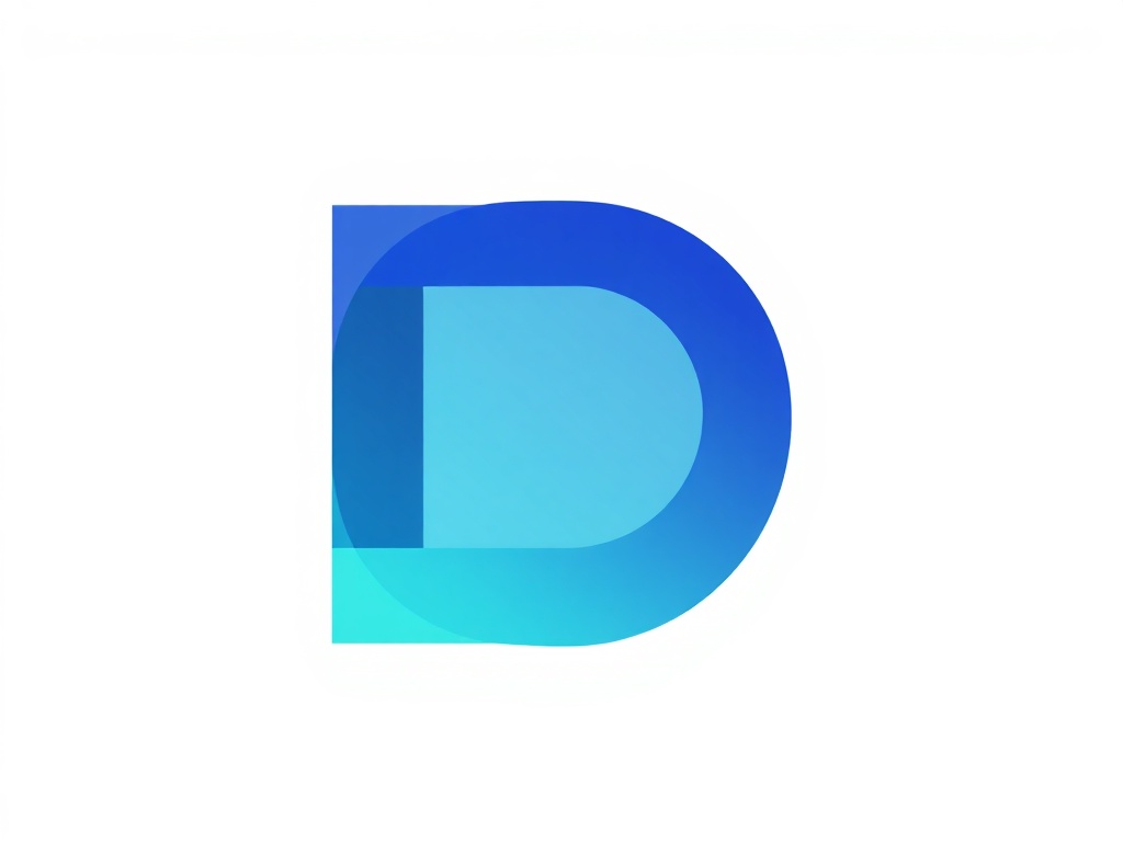 A clean, minimalist logo mark featuring an abstract 'D' shape with negative space, using a gradient from deep blue to teal, on a white background. Photorealistic, 8k, commercial photography style.